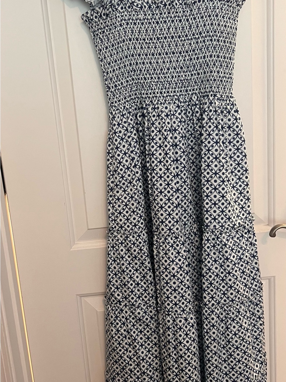 Hill House Navy and White Smocked Midi Dress